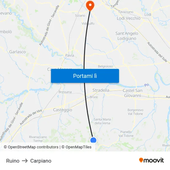 Ruino to Carpiano map