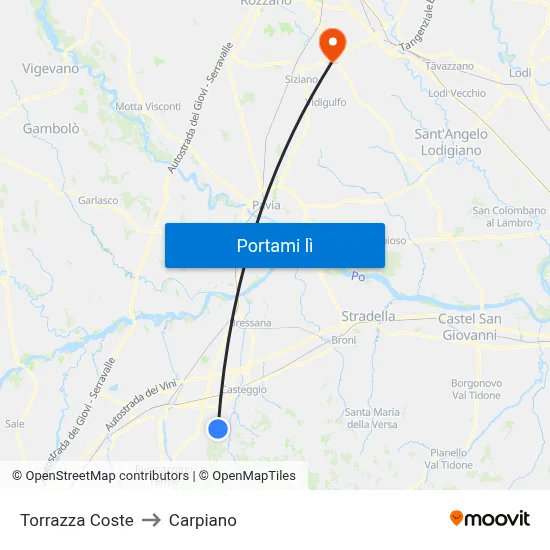 Torrazza Coste to Carpiano map
