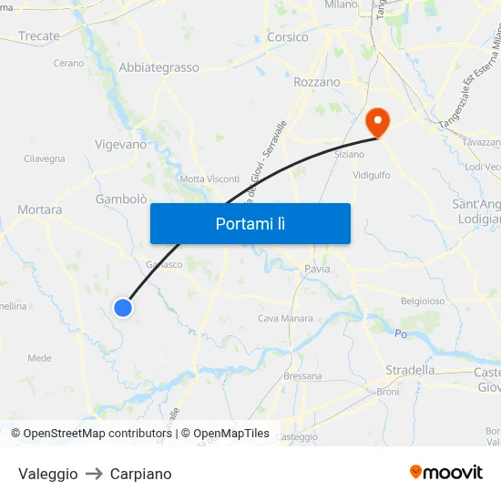 Valeggio to Carpiano map