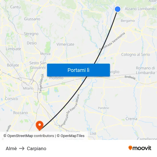 Almè to Carpiano map
