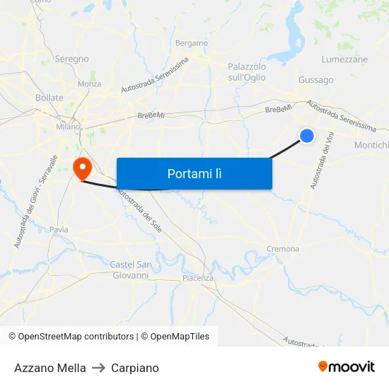 Azzano Mella to Carpiano map