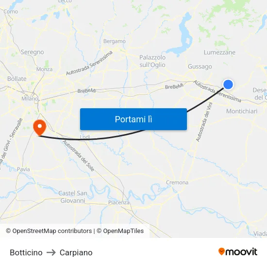 Botticino to Carpiano map