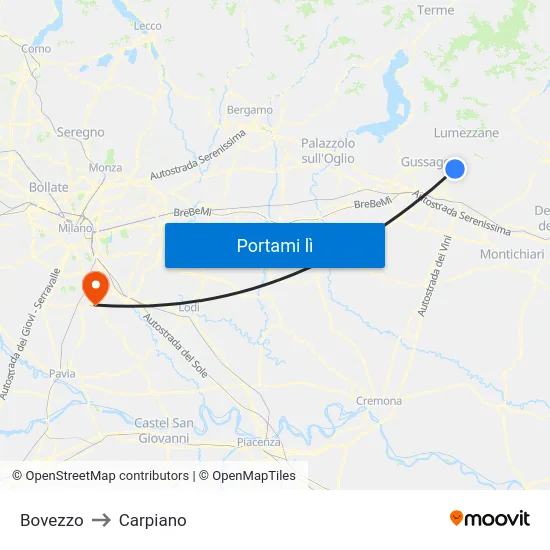 Bovezzo to Carpiano map