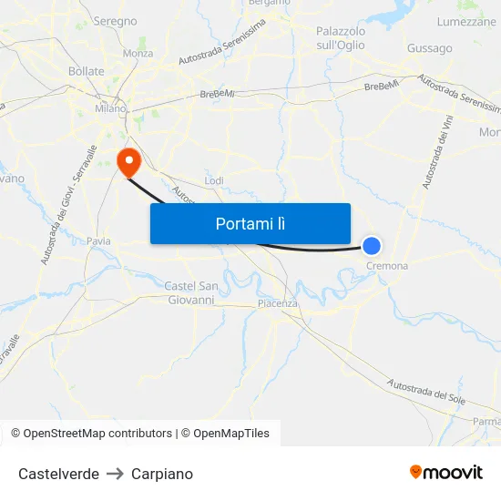 Castelverde to Carpiano map