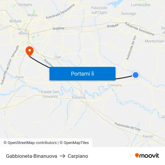 Gabbioneta-Binanuova to Carpiano map