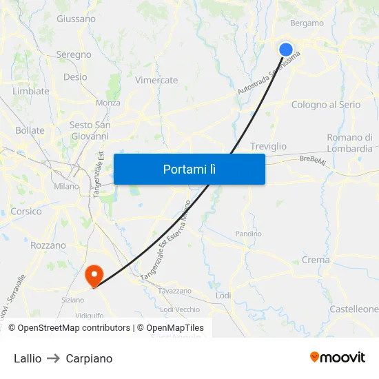 Lallio to Carpiano map