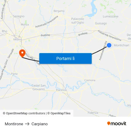 Montirone to Carpiano map