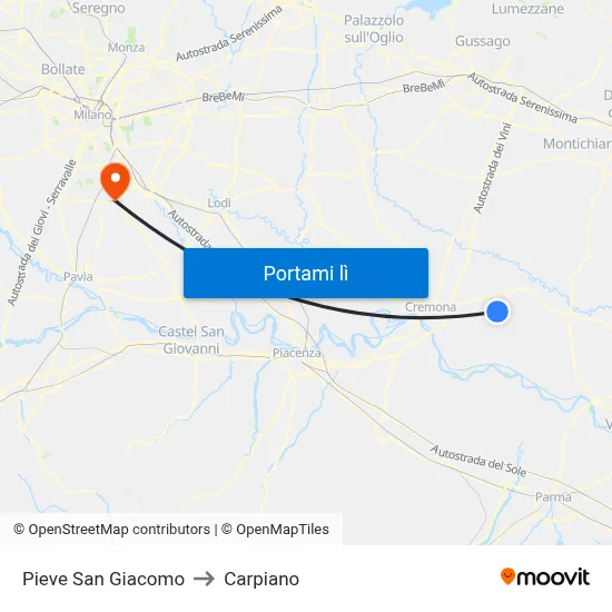 Pieve San Giacomo to Carpiano map