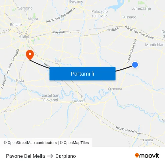 Pavone Del Mella to Carpiano map