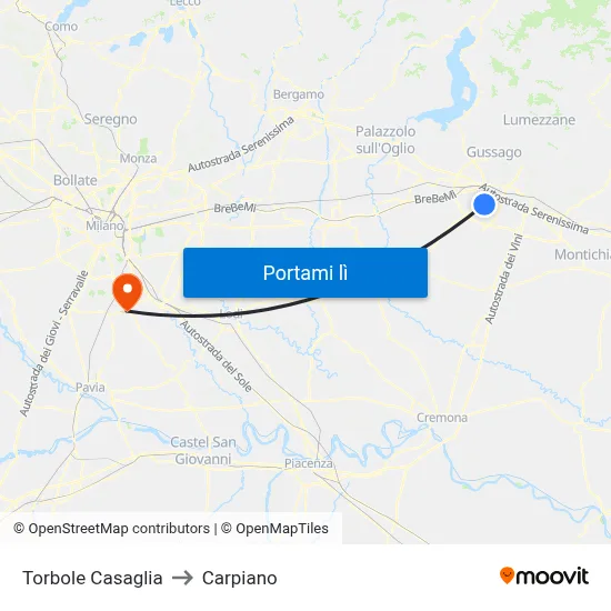 Torbole Casaglia to Carpiano map