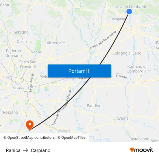 Ranica to Carpiano map