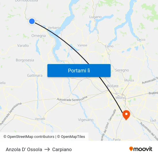 Anzola D' Ossola to Carpiano map