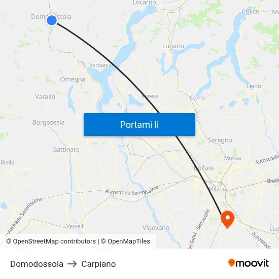 Domodossola to Carpiano map