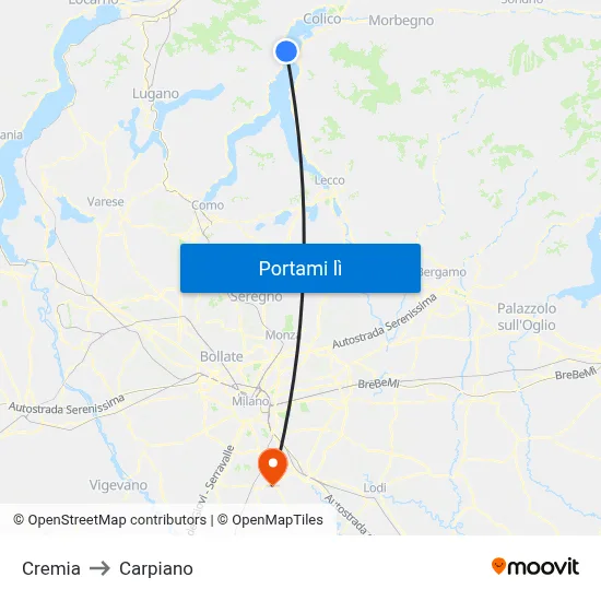 Cremia to Carpiano map