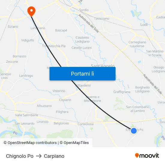Chignolo Po to Carpiano map