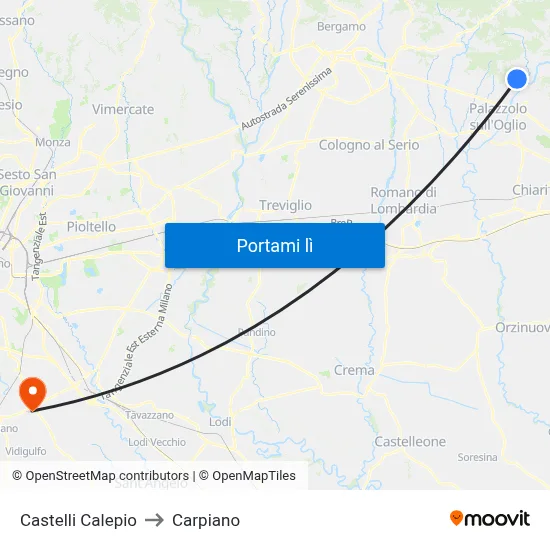 Castelli Calepio to Carpiano map