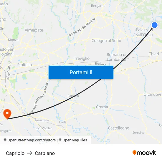 Capriolo to Carpiano map