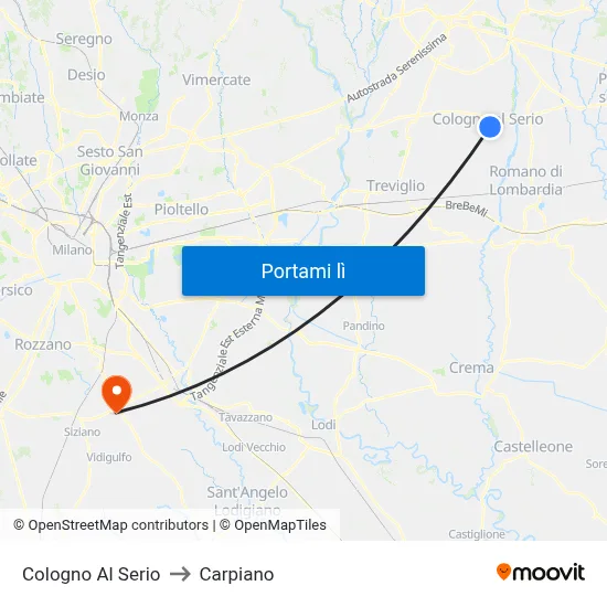 Cologno Al Serio to Carpiano map