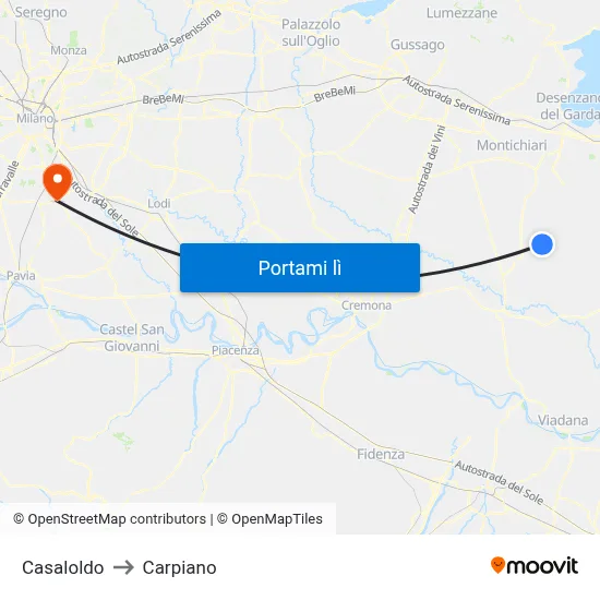 Casaloldo to Carpiano map