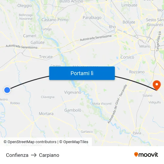 Confienza to Carpiano map