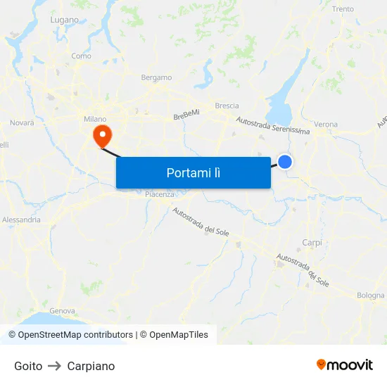 Goito to Carpiano map