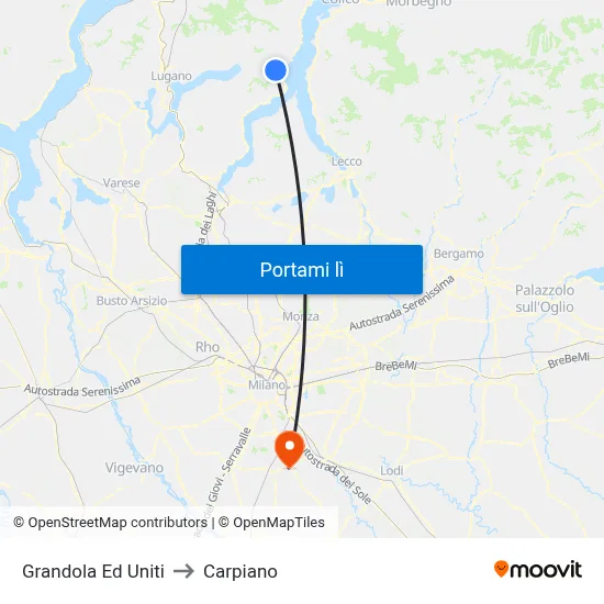 Grandola Ed Uniti to Carpiano map