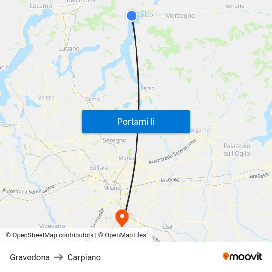 Gravedona to Carpiano map