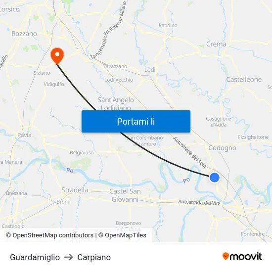 Guardamiglio to Carpiano map