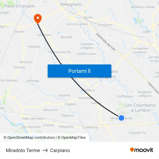 Miradolo Terme to Carpiano map