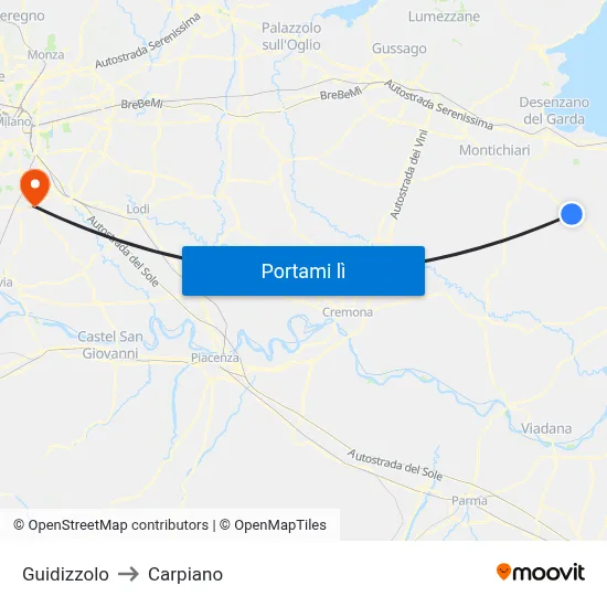 Guidizzolo to Carpiano map