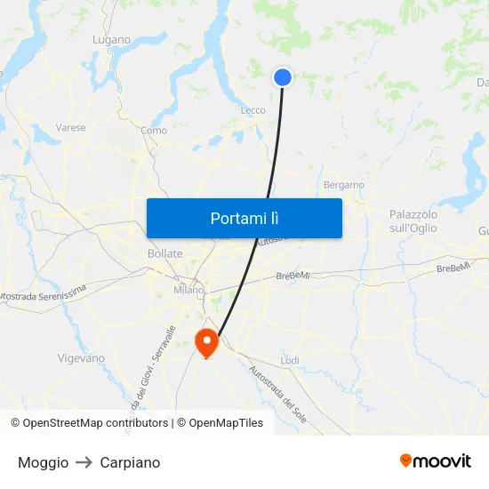 Moggio to Carpiano map