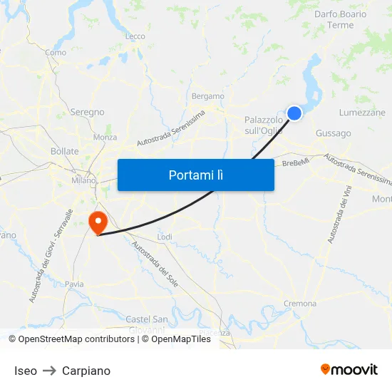 Iseo to Carpiano map