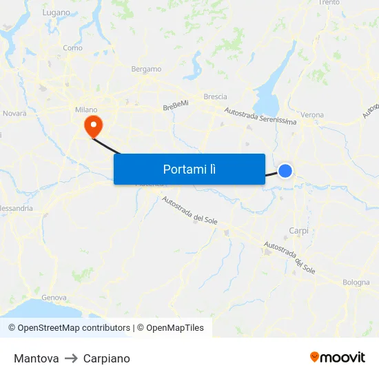 Mantova to Carpiano map