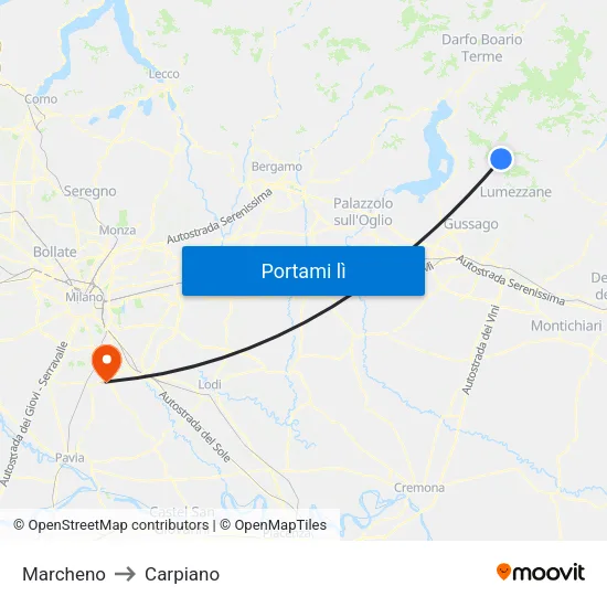 Marcheno to Carpiano map