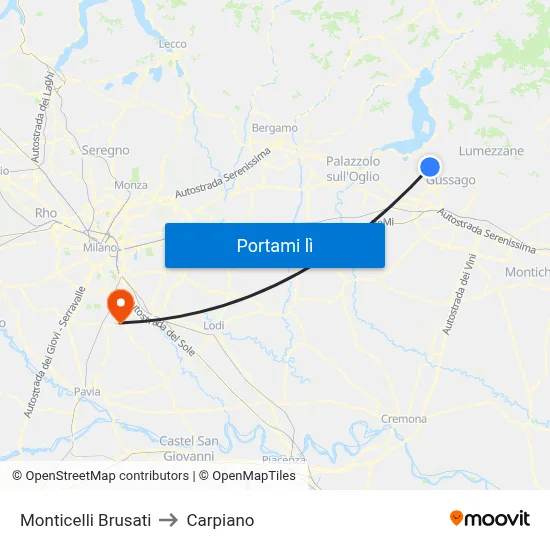 Monticelli Brusati to Carpiano map