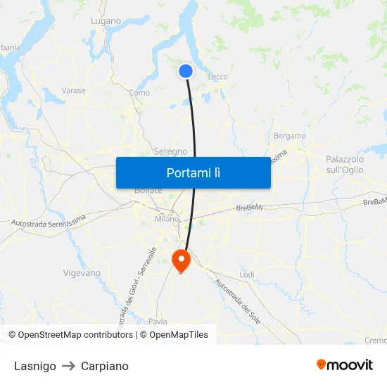 Lasnigo to Carpiano map