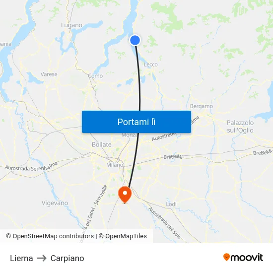Lierna to Carpiano map