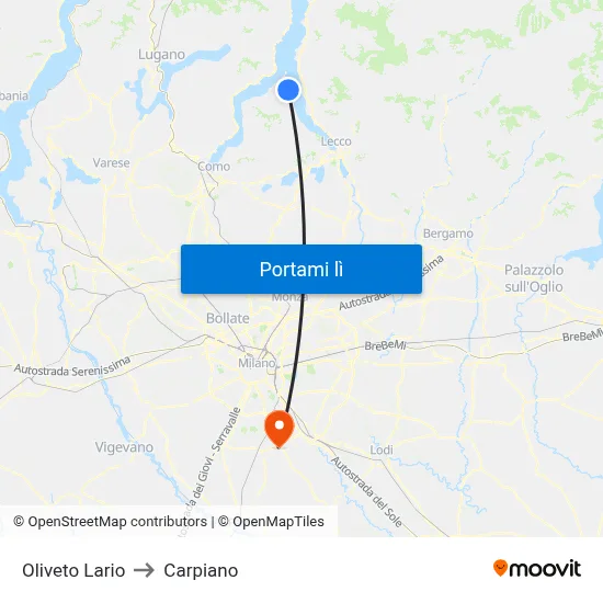 Oliveto Lario to Carpiano map