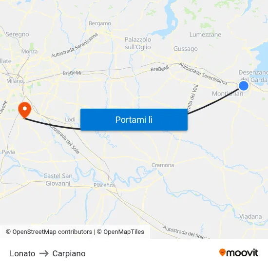 Lonato to Carpiano map