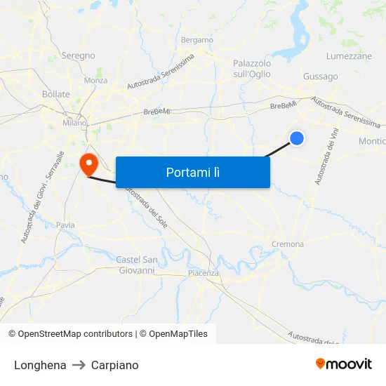 Longhena to Carpiano map