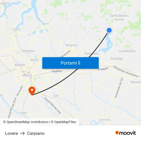 Lovere to Carpiano map