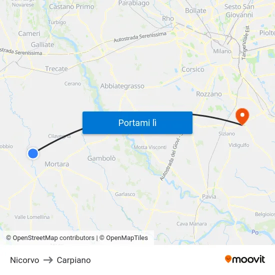 Nicorvo to Carpiano map