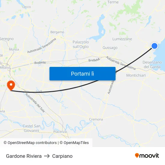 Gardone Riviera to Carpiano map