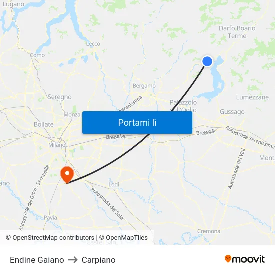 Endine Gaiano to Carpiano map