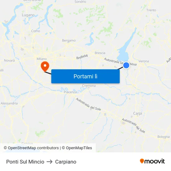 Ponti Sul Mincio to Carpiano map