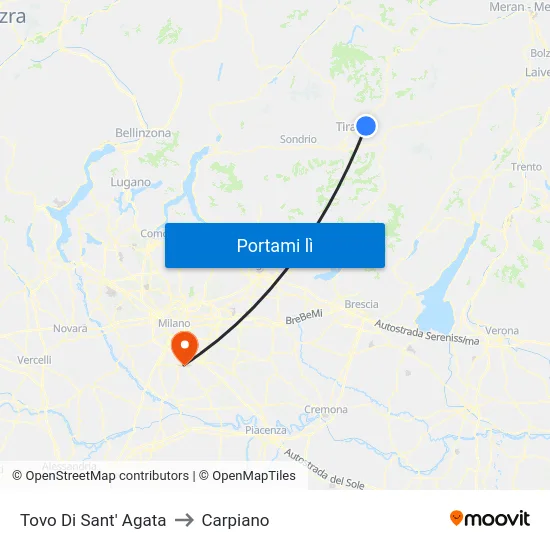 Tovo Di Sant' Agata to Carpiano map