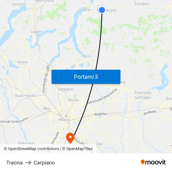 Traona to Carpiano map