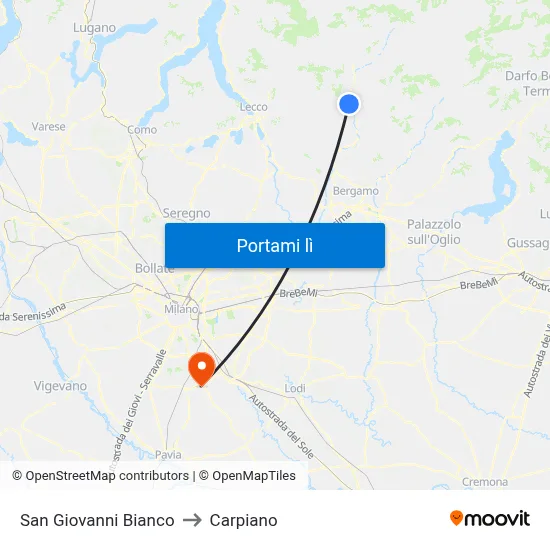 San Giovanni Bianco to Carpiano map