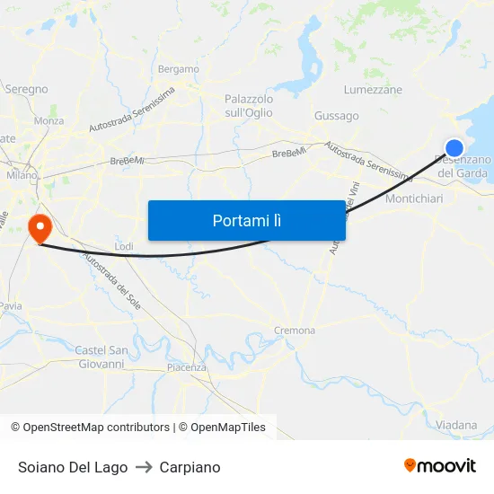 Soiano Del Lago to Carpiano map