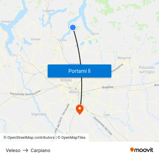 Veleso to Carpiano map